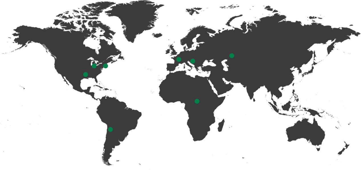 World map depicting the location of fellow collaborators.