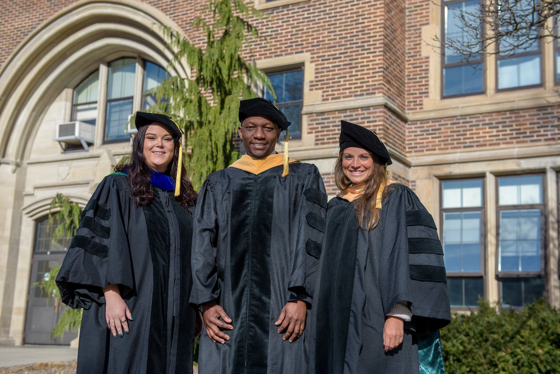 Graduate students at graduation. 