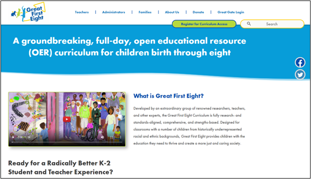 Homepage screenshot of Great First Eight curriculum.