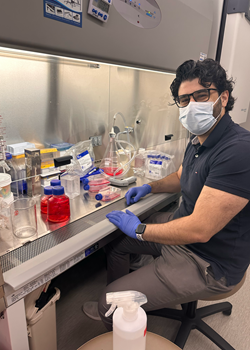 Raafat Chalar working the lab.