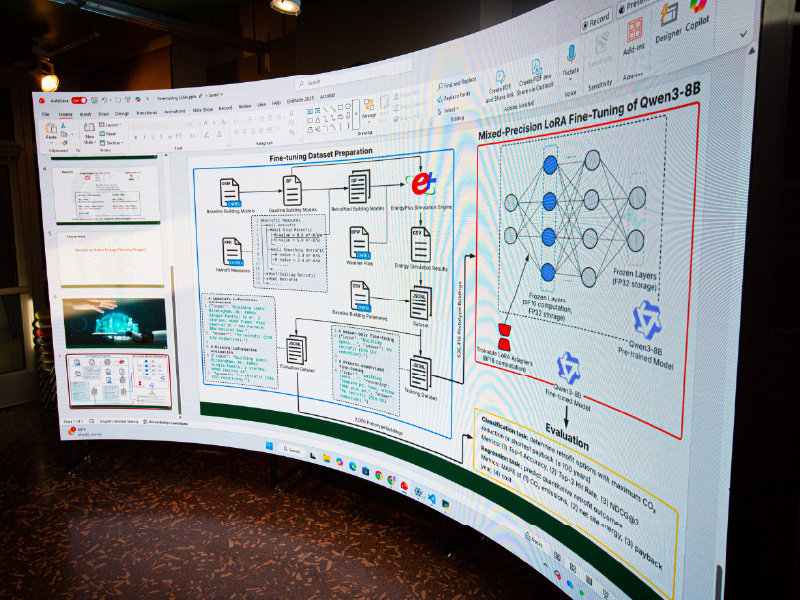 A massive computer screen displaying different models