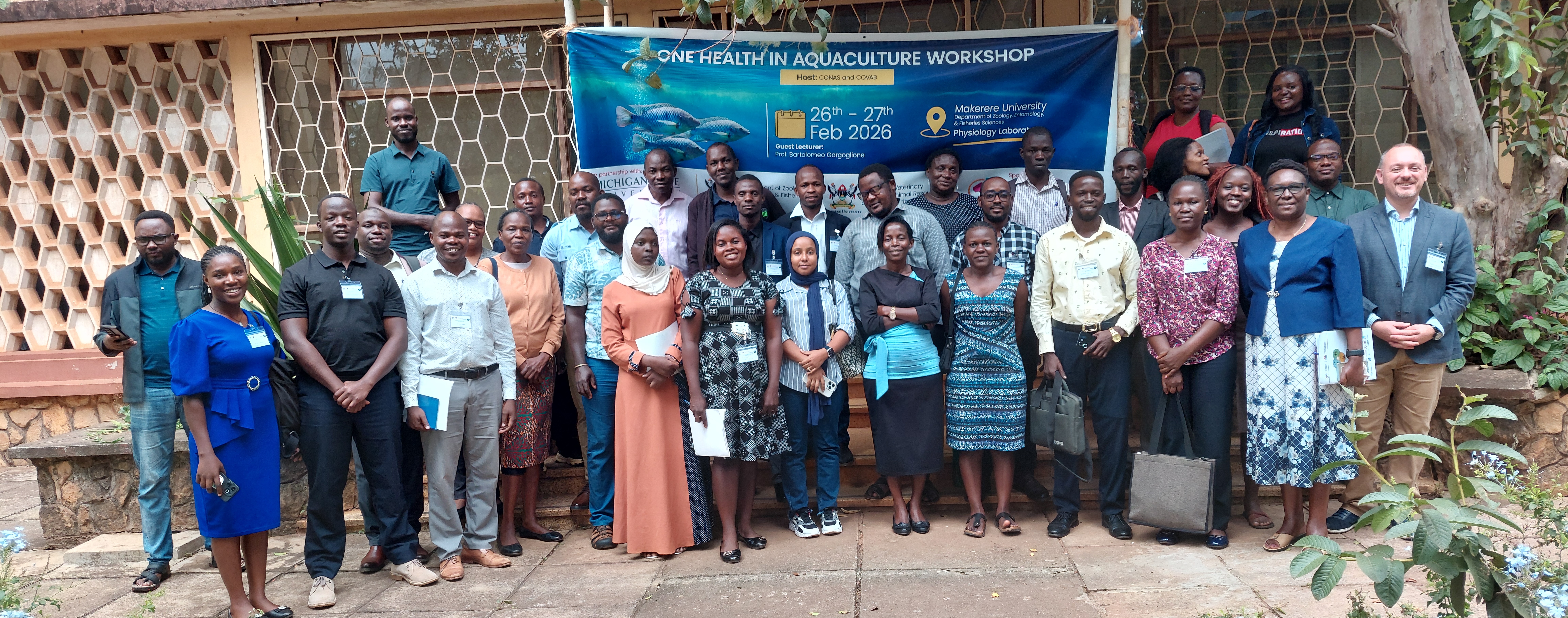Dr. Bartolomeo Gorgoglione with One Health in Aquaculture workshop participants organized at Makerere University in Uganda in February, 2026.