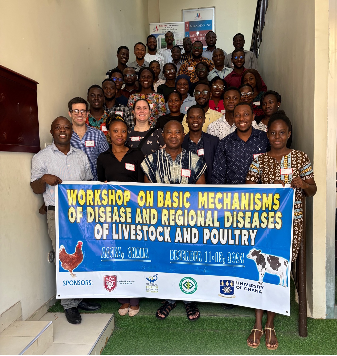 GHPN Members Javier Asin Ros and Sarah Corner with members of the University of Ghana/Accra Veterinary Laboratory