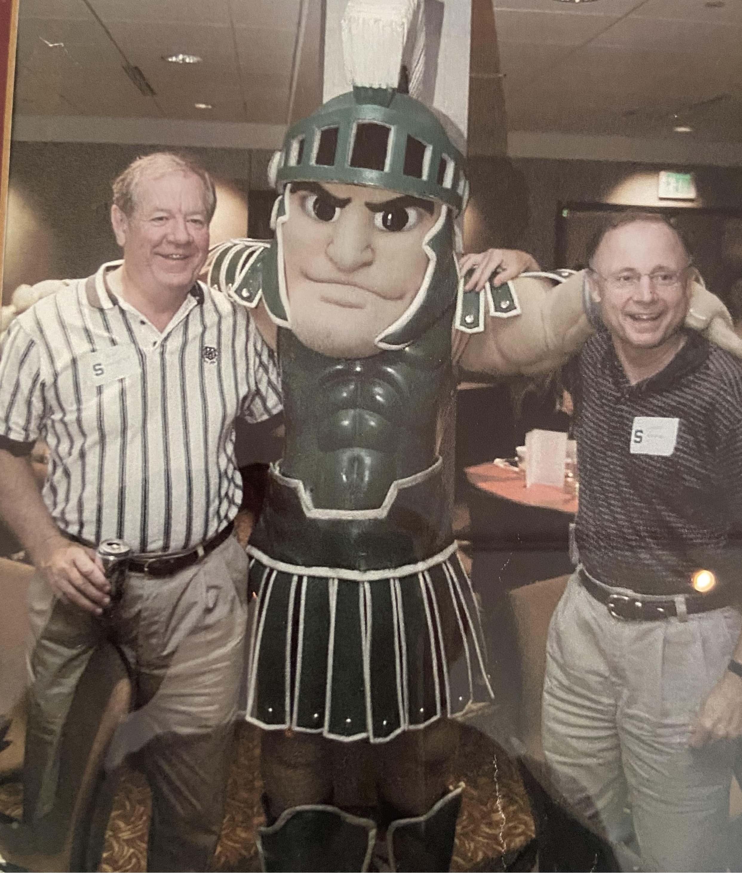 Gerald Fisher and a friend with Sparty mascot.