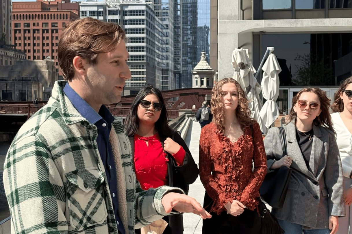 JMC students in conversation with Hunter Lund (IR ’15), global mobility manager, Deloitte.