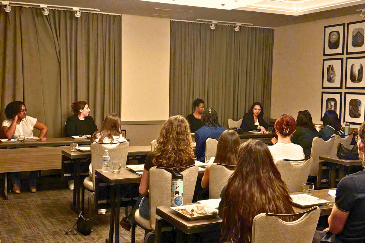 Careers in Law Panel with Brooklyn Scott (CCP, SRP ’23), law student, Chicago-Kent College of Law; Megan Ryan (SRP ’16), litigation associate, Tabey DiVito & Rothstein; Mel Green (PTCD ’01), founder and managing attorney, MDG Law Virtual; and Kat Allen (PTCD ’13), associate, Mayer Brown; Ciera Borden (PTCD '23), law student, University of Chicago