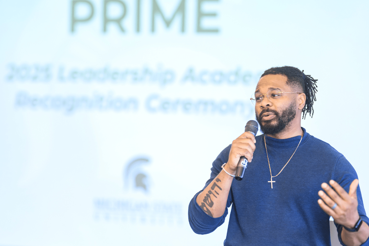 JMC outreach and recruitment coordinator Jahshua Smith during the 2025 Leadership Academy closing ceremony.