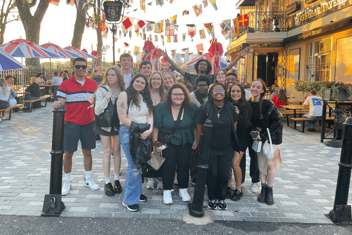Madisonians posing together for a photo during a study abroad program in London in May 2024.