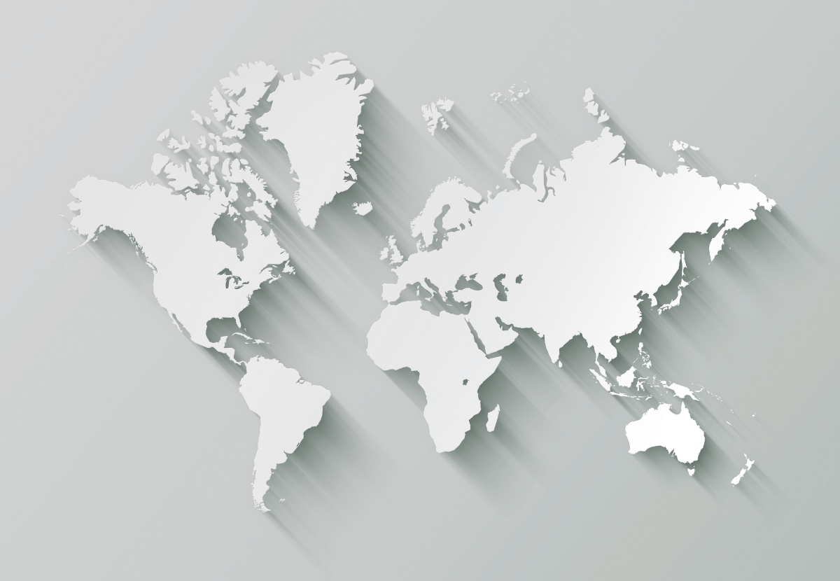 Illustration of the map of the world in white and grey.