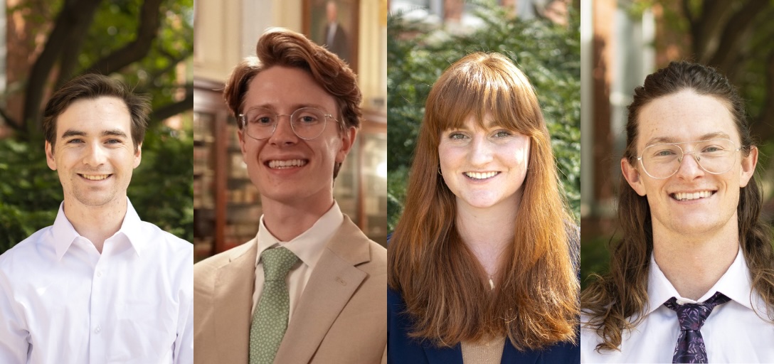 Image is a compilation of photos of JMC's four Marshal Scholar nominees.