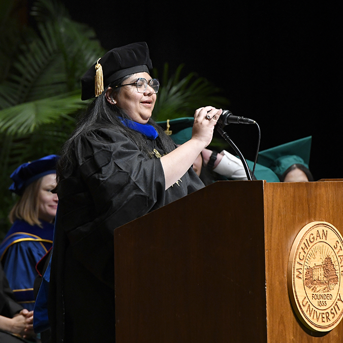 Sejuti Das Gupta in Commencement regalia