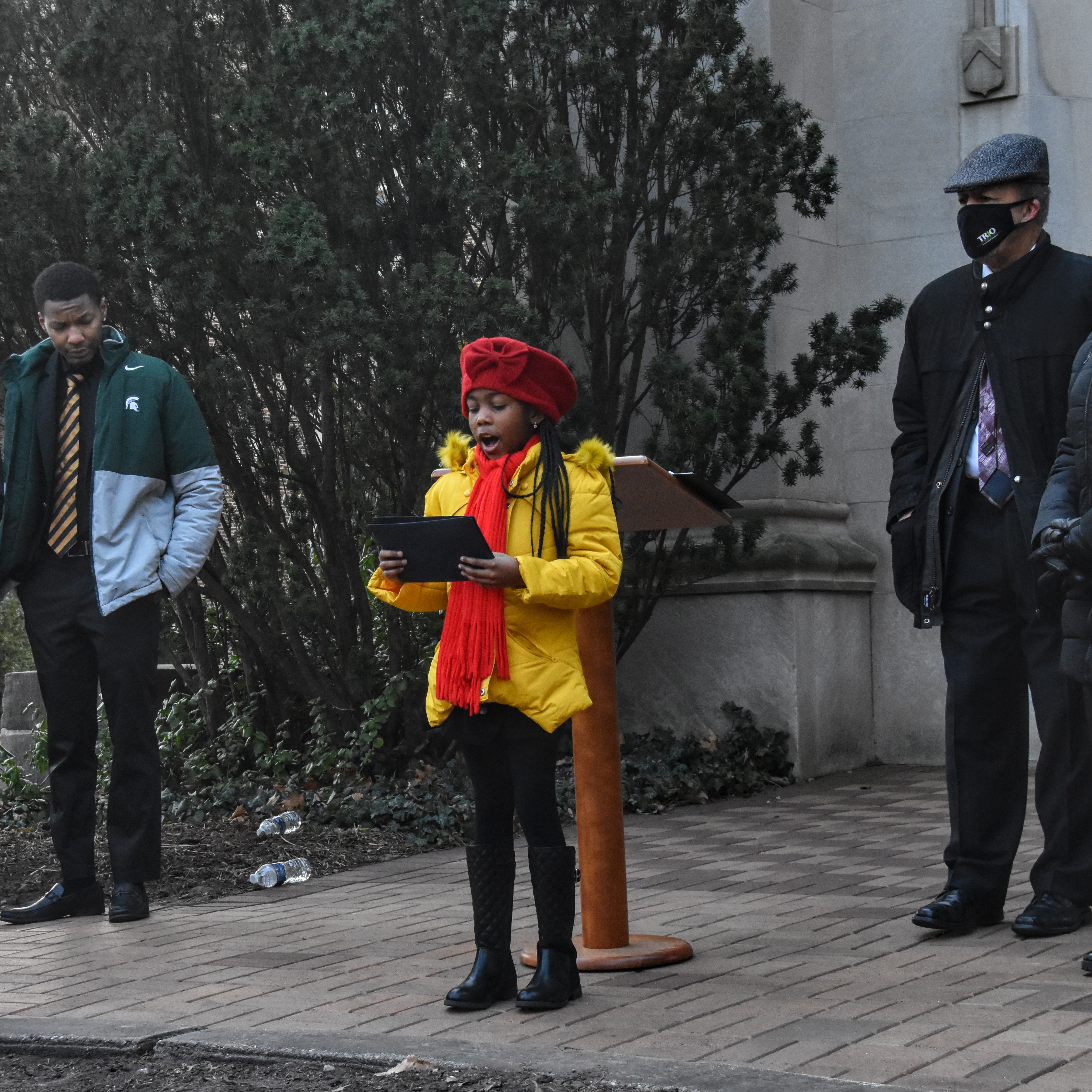 Child reading speech at Beaumont Tower