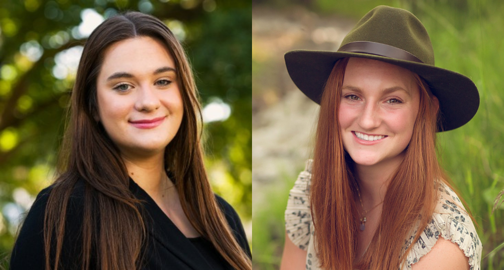 This photo is a composite image containing portraits of Claire Smith and Isabelle Radakovich, both taken outside.