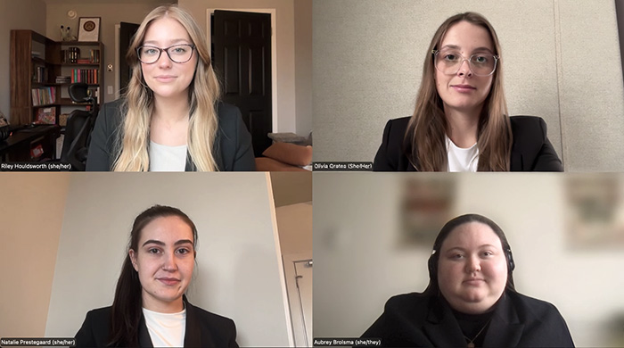 2026 MSU College of Law Team (clockwise from top left: Riley Houldsworth, Oliva Grates, Aubrey Brolsma and Natalie Prestegaard)