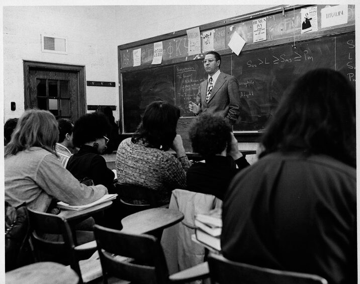 Wharton speaking in a classroom