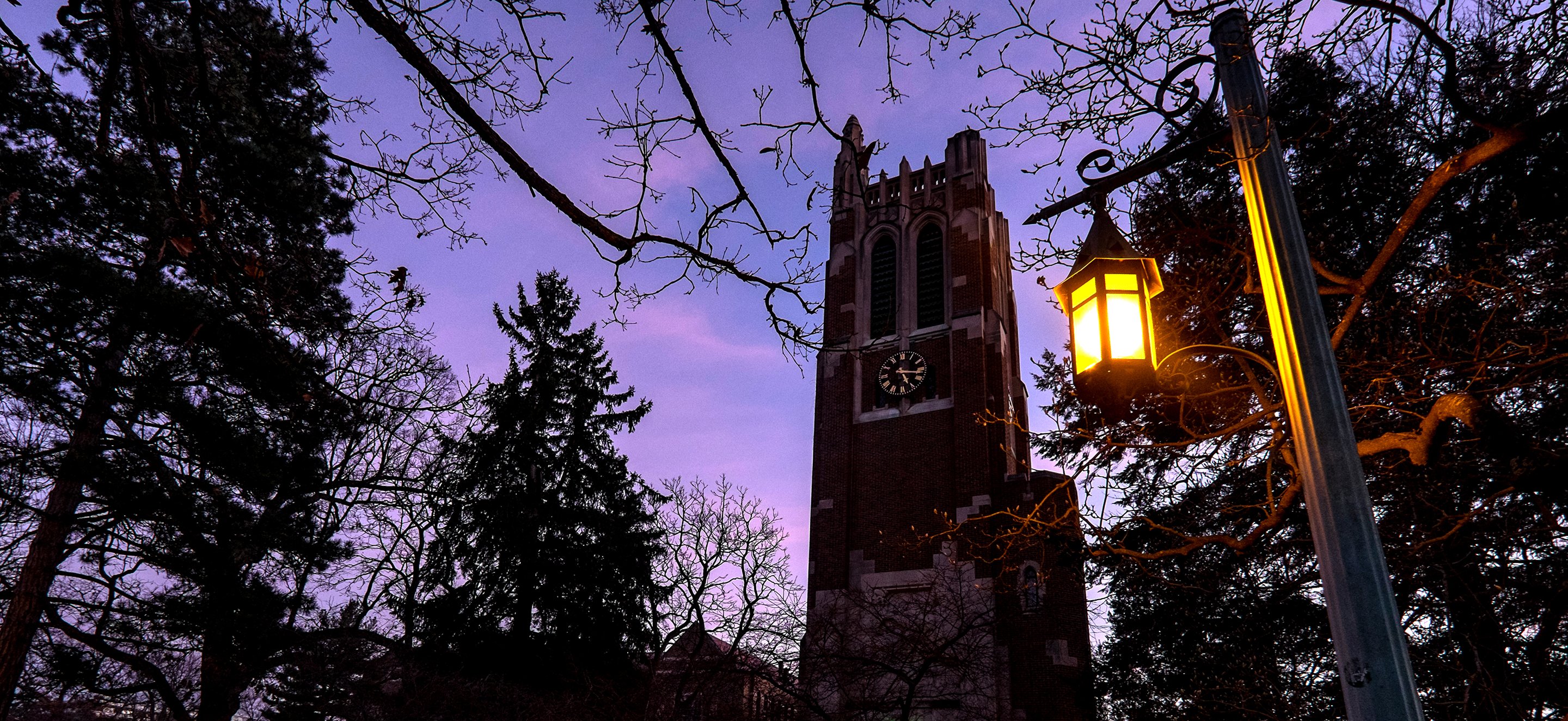 lantern lighting the dark near Beaumont Tower