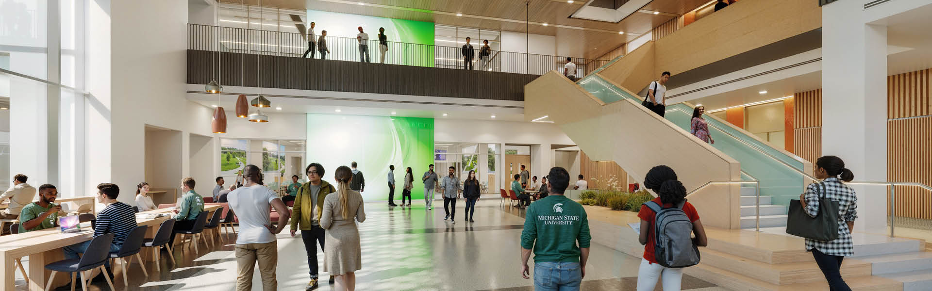 Rendering of the interior of the Leinweber Center for Engineering and Digital Innovation.