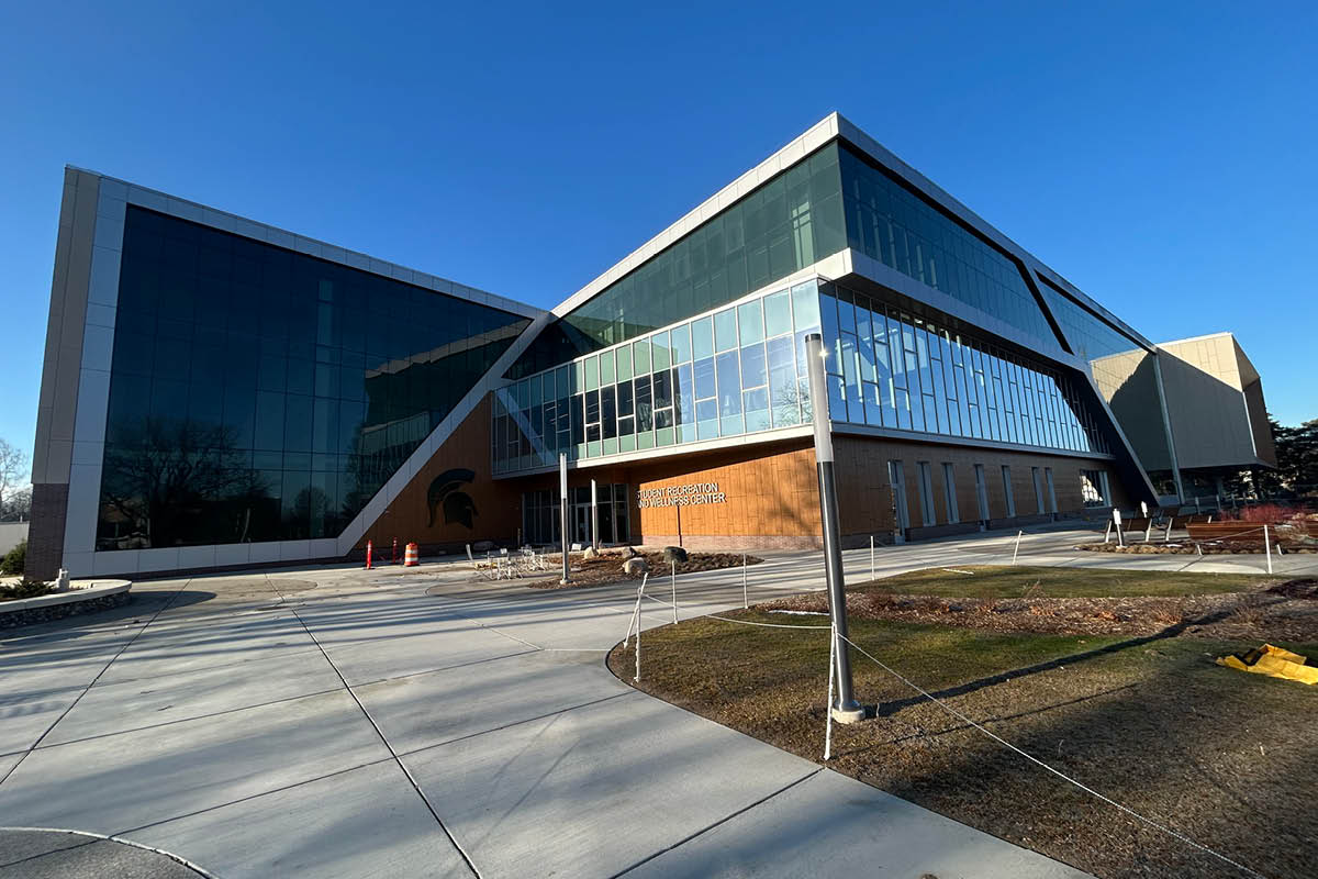 MSU's new Student Recreation and Wellness Center building in the months ahead of its official opening in Spring 2026.
