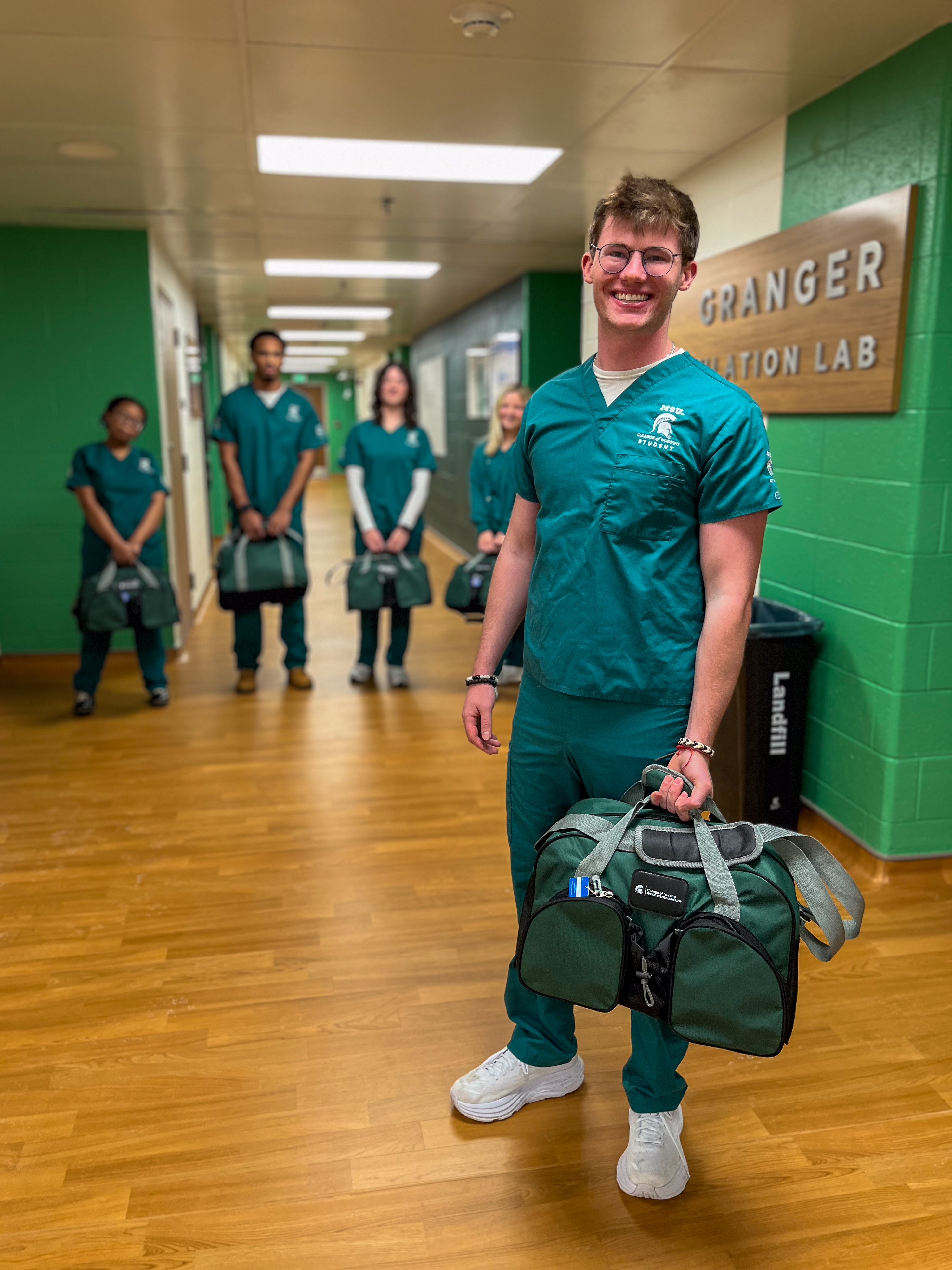 MSU student nurse with skills bag