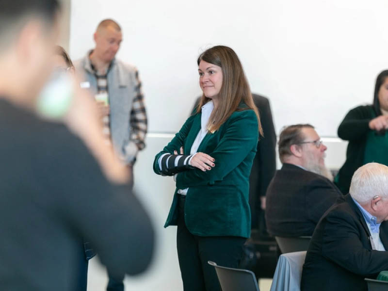 Ethics Institute Director Bree Holtz standing in a room during Ethics Week 2025.