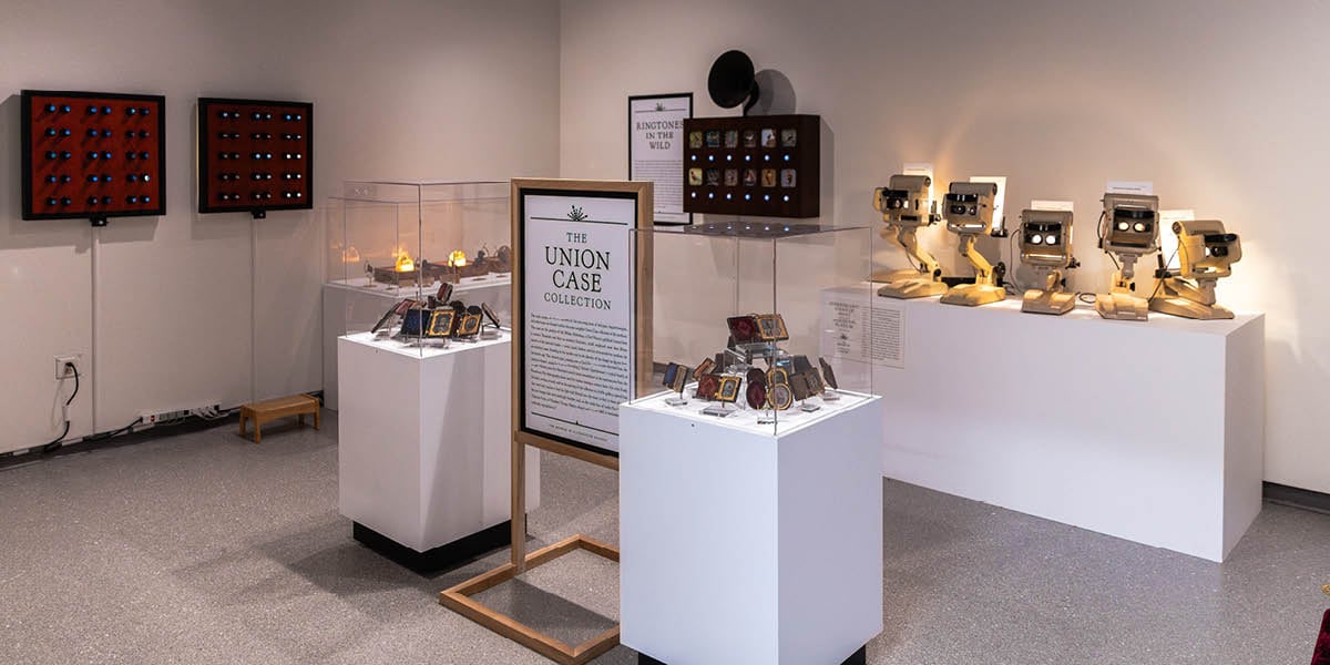 A photo showing objects displayed in the CoLab Studio at the MSU Museum.