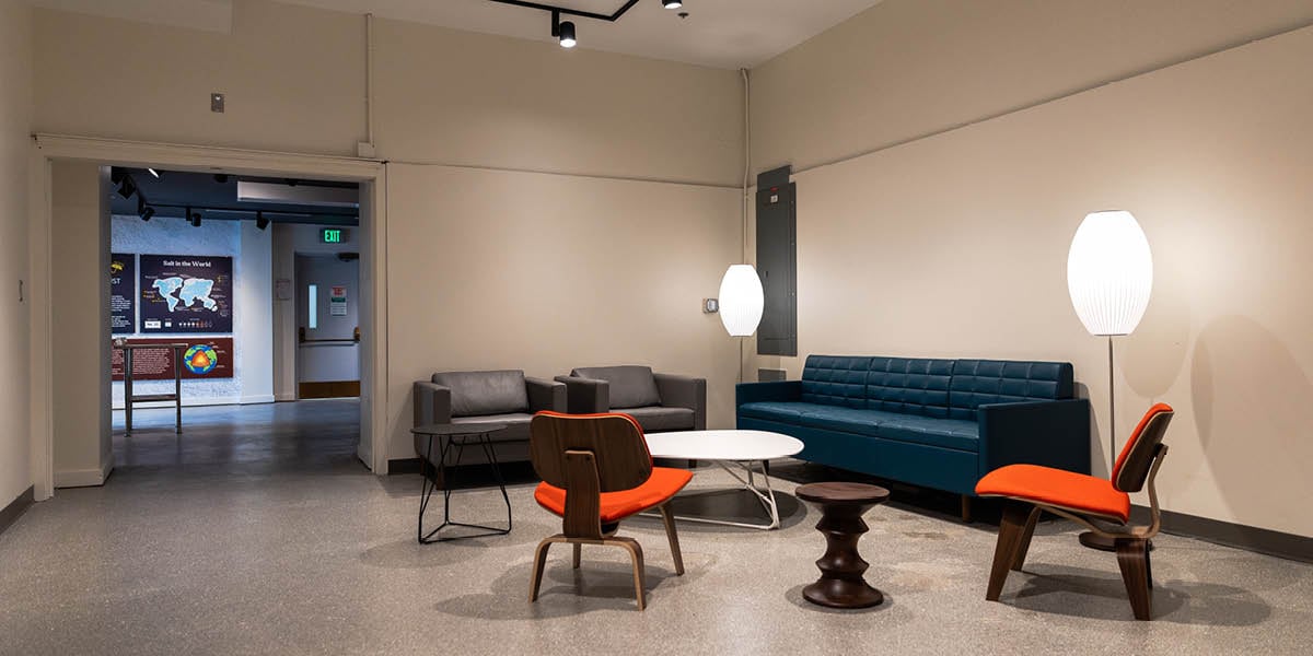 A photo showing the community lounge space at the renovated MSU Museum.