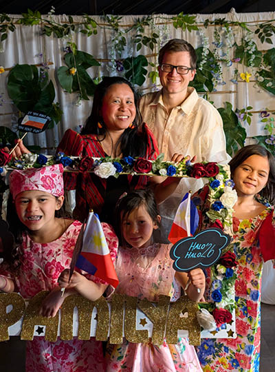 Spartan alums Michal and Agnes Filipowski along with their three daughters during the Halo Halo 2026 event organized by MSU's Pilipino American Student Society.