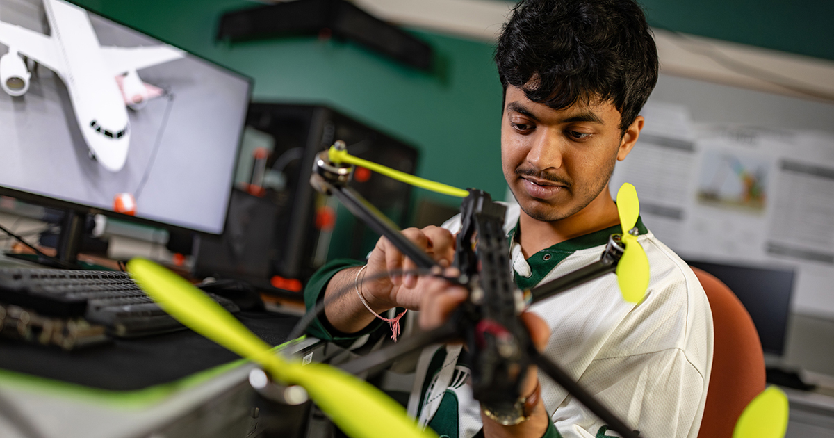 Tejas Agrawal working on a drone.