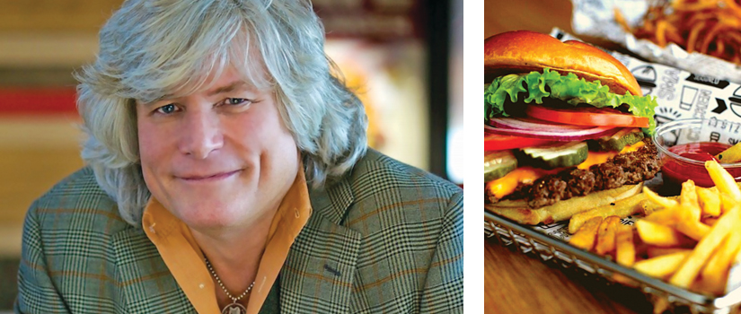 Tom Ryan and cheeseburger with fries