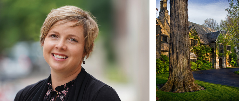 Clare Pheiffer and outside photo or Edsel and Eleanor Ford house