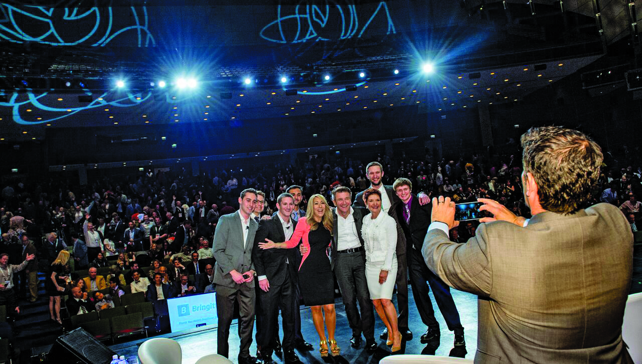 MSU students pose with the judges from ABC's Shark Tank.