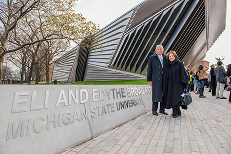 eli and edythe broad outside the MSU Broad