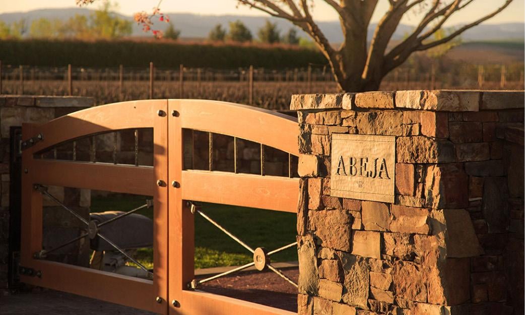 The entry gate to Abeja Winery