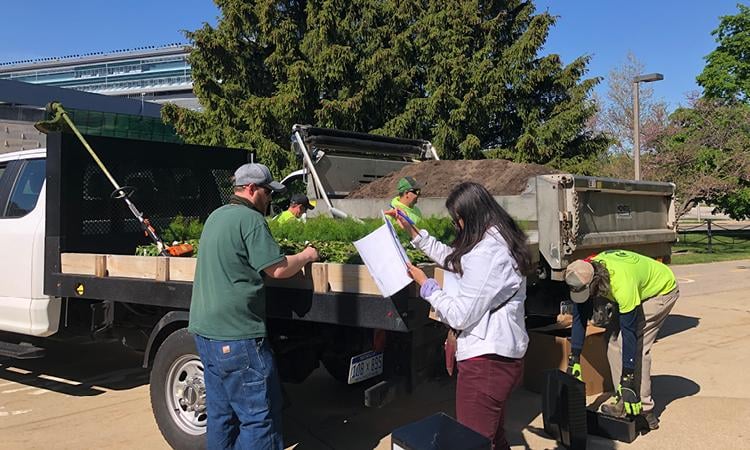 group of Spartans with a truck full of plants