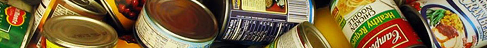 a pile of canned goods