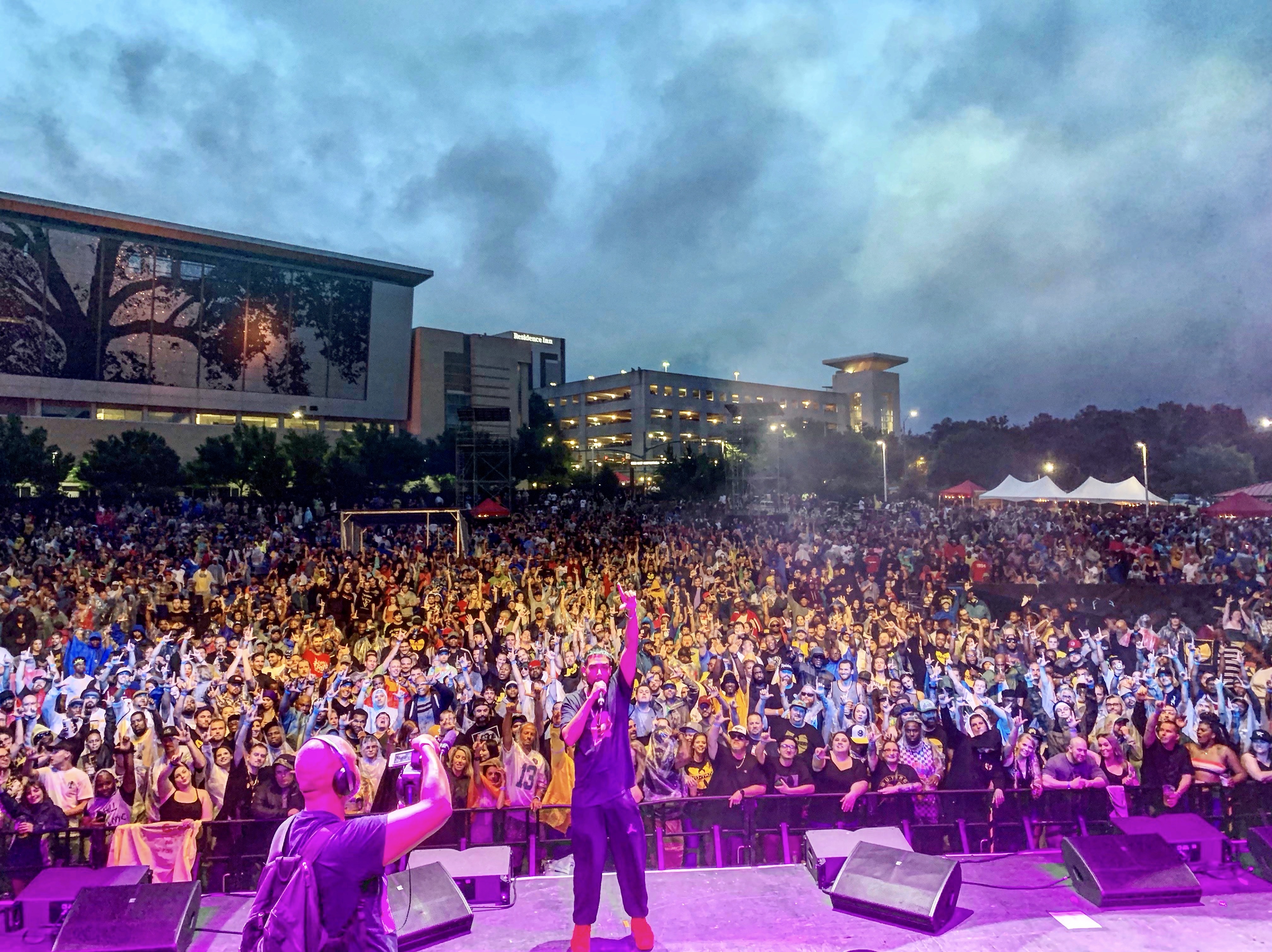Khan with ;arge crowd at concert