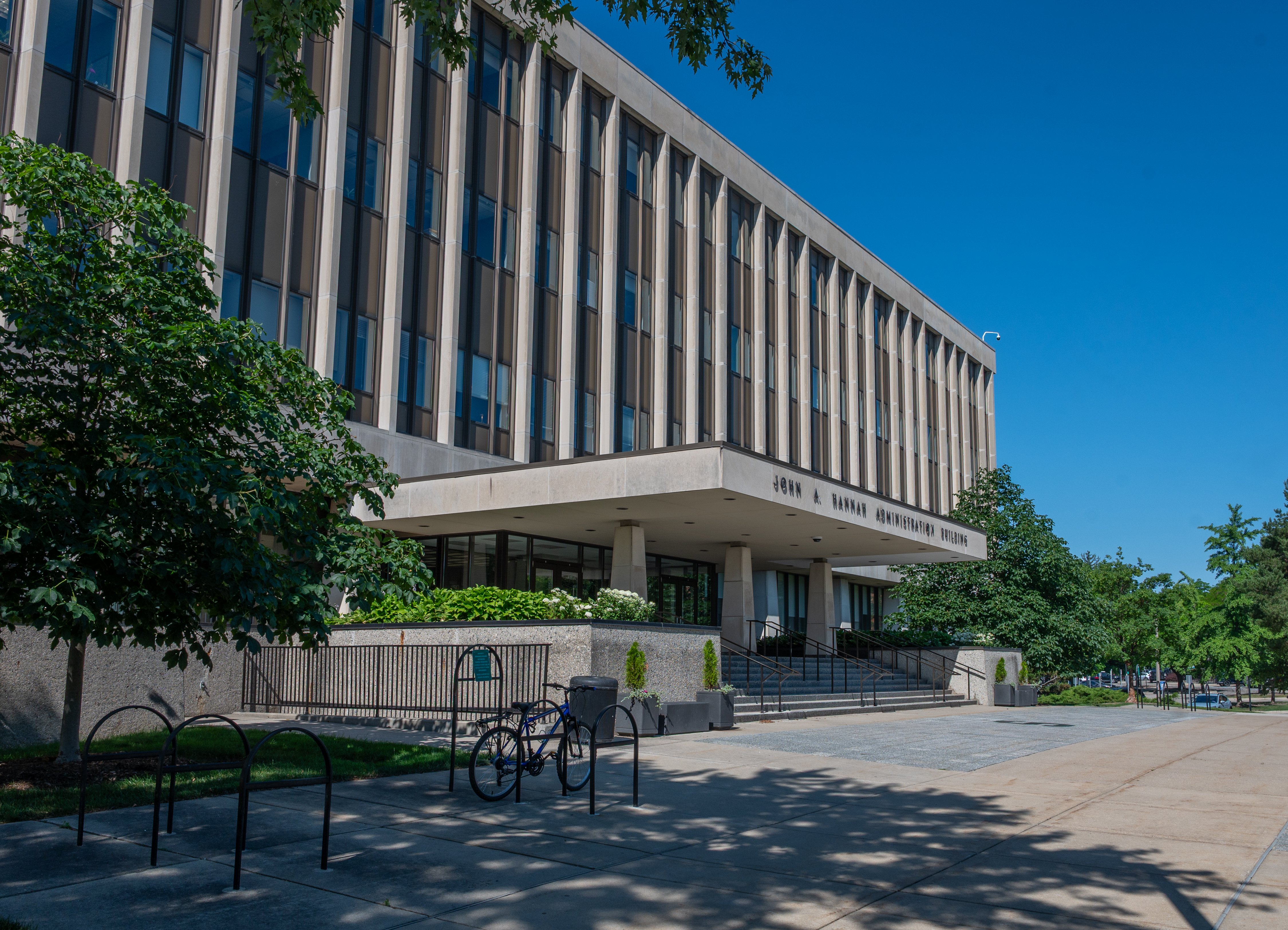 John A. Hannah Administration Building on a summer day.