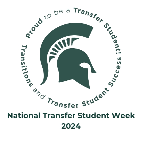 National transfer student week words placed below the Spartan helmet