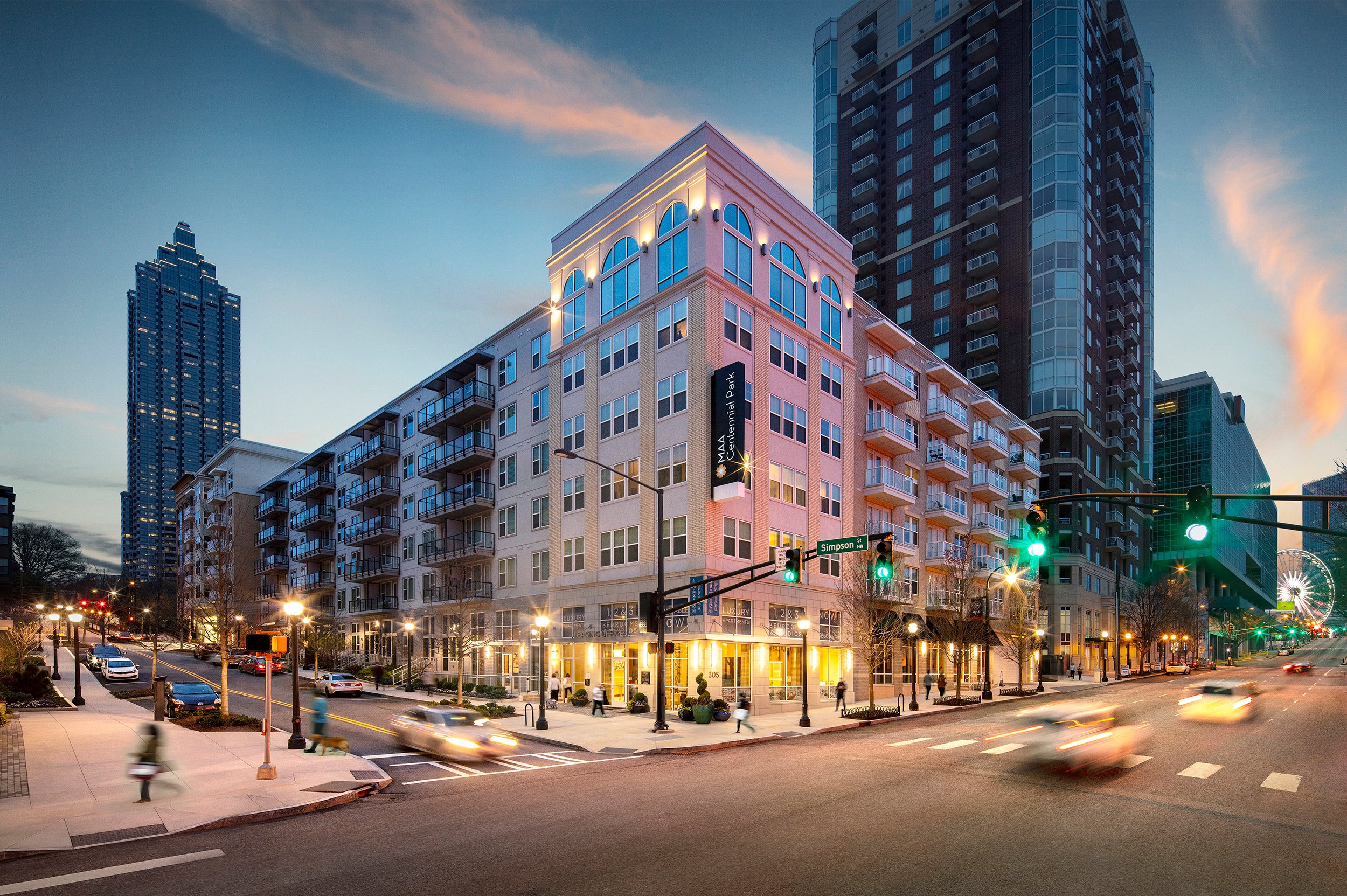 MAA Centennial luxury apartments on the corner of Simpson St. and Centennial Olympic Park Dr. NW