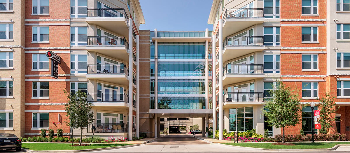 Building exterior at MAA Afton Oaks luxury apartment homes in Houston, TX