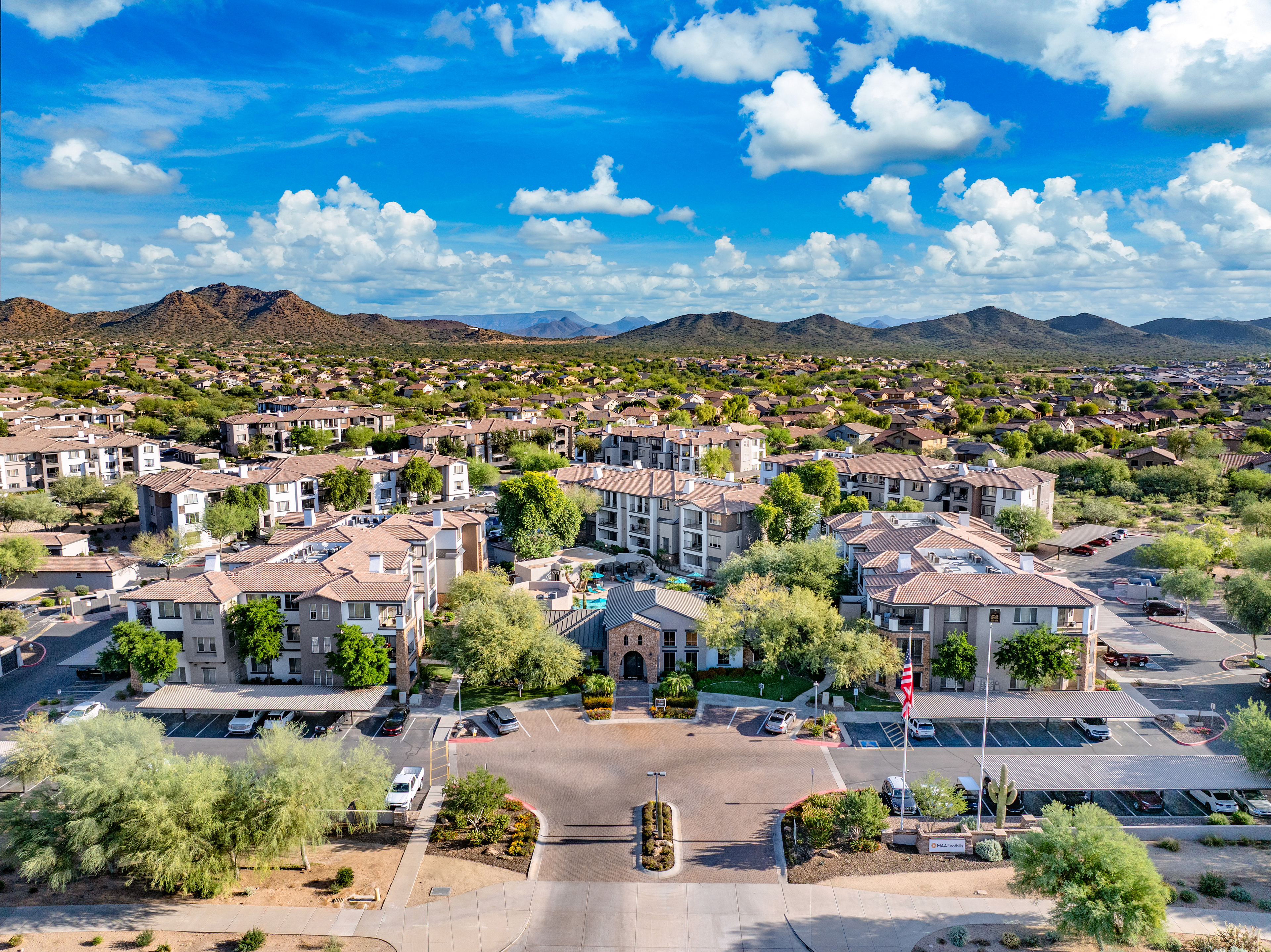 Property aerial at MAA Foothills luxury apartment homes in Phoenix, AZ