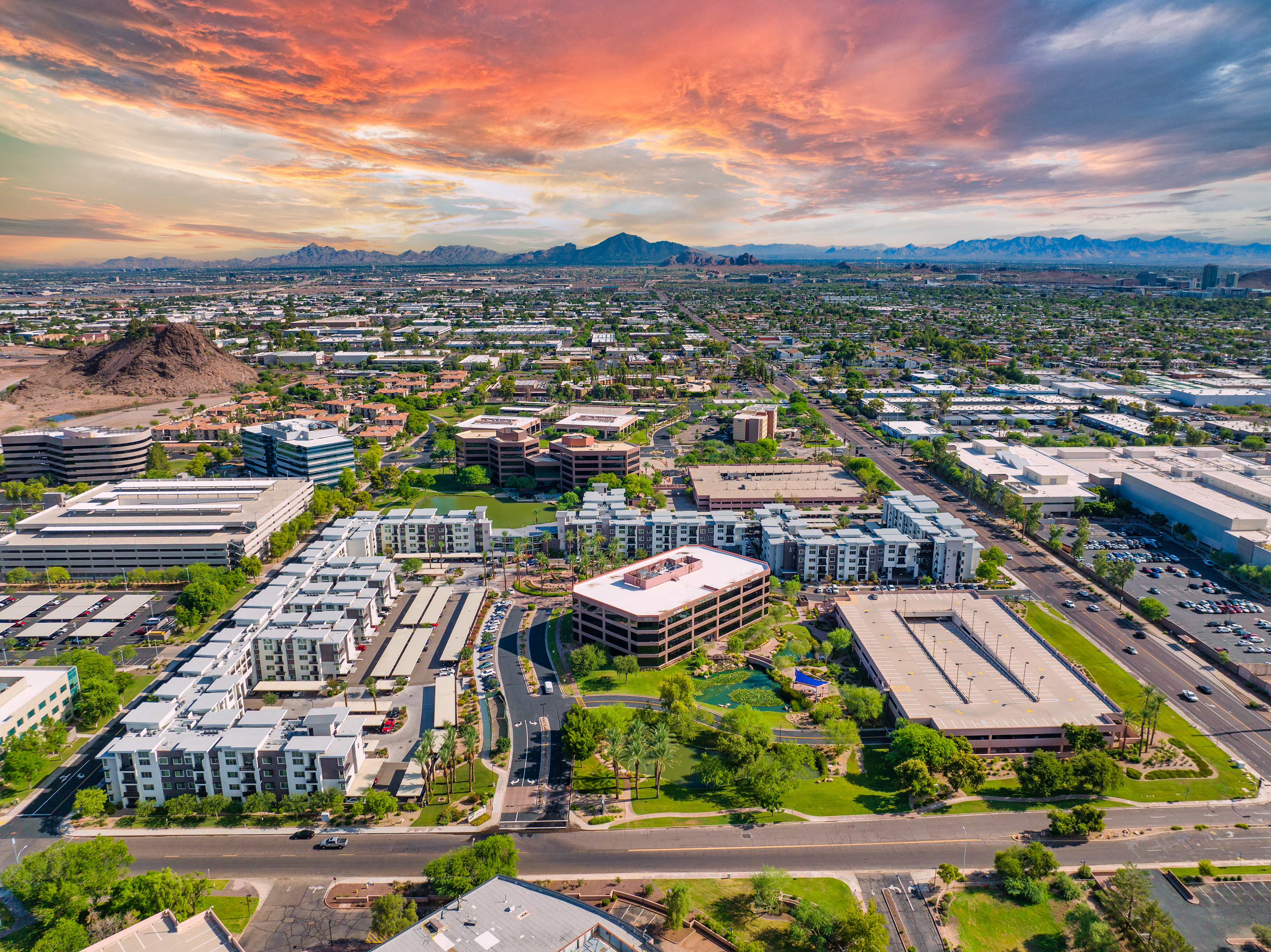 Property aerial at MAA Fountainhead luxury apartment homes in Tempe, AZ