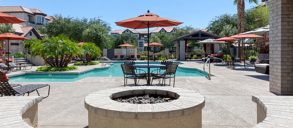 Pool Firepit at Edge at Lyons Gate luxury apartment homes in Phoenix, AZ
