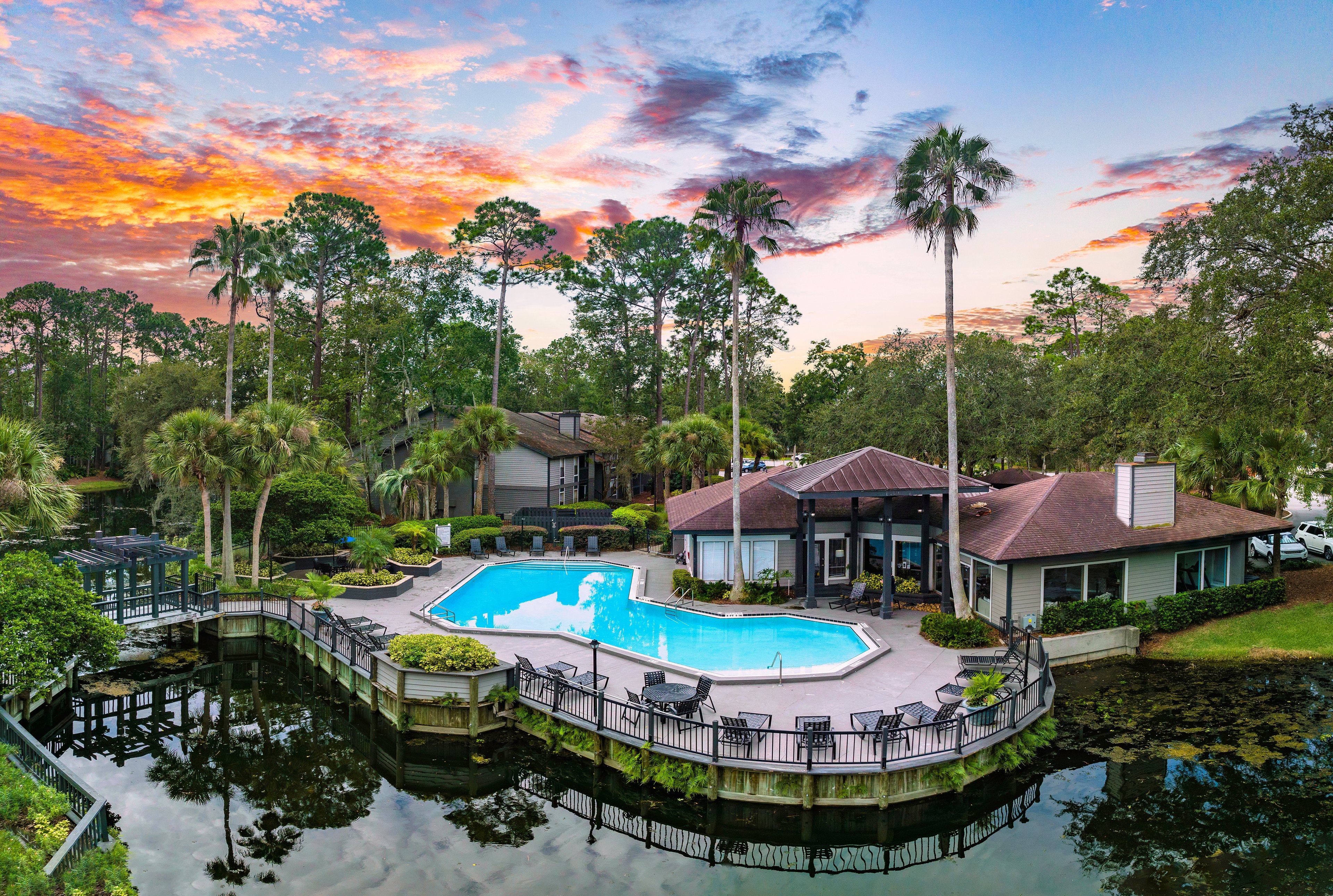 Pool aerial at Coopers Hawk luxury apartment homes in Jacksonville, FL