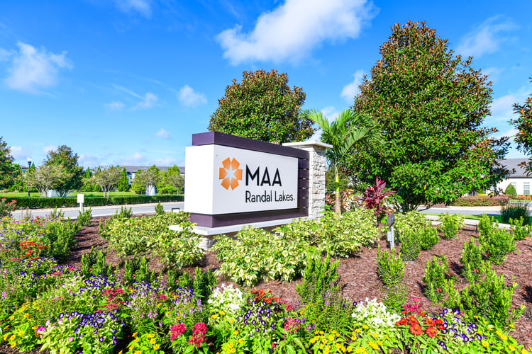 Sign at MAA Randal Lakes luxury apartment homes in Orlando, FL