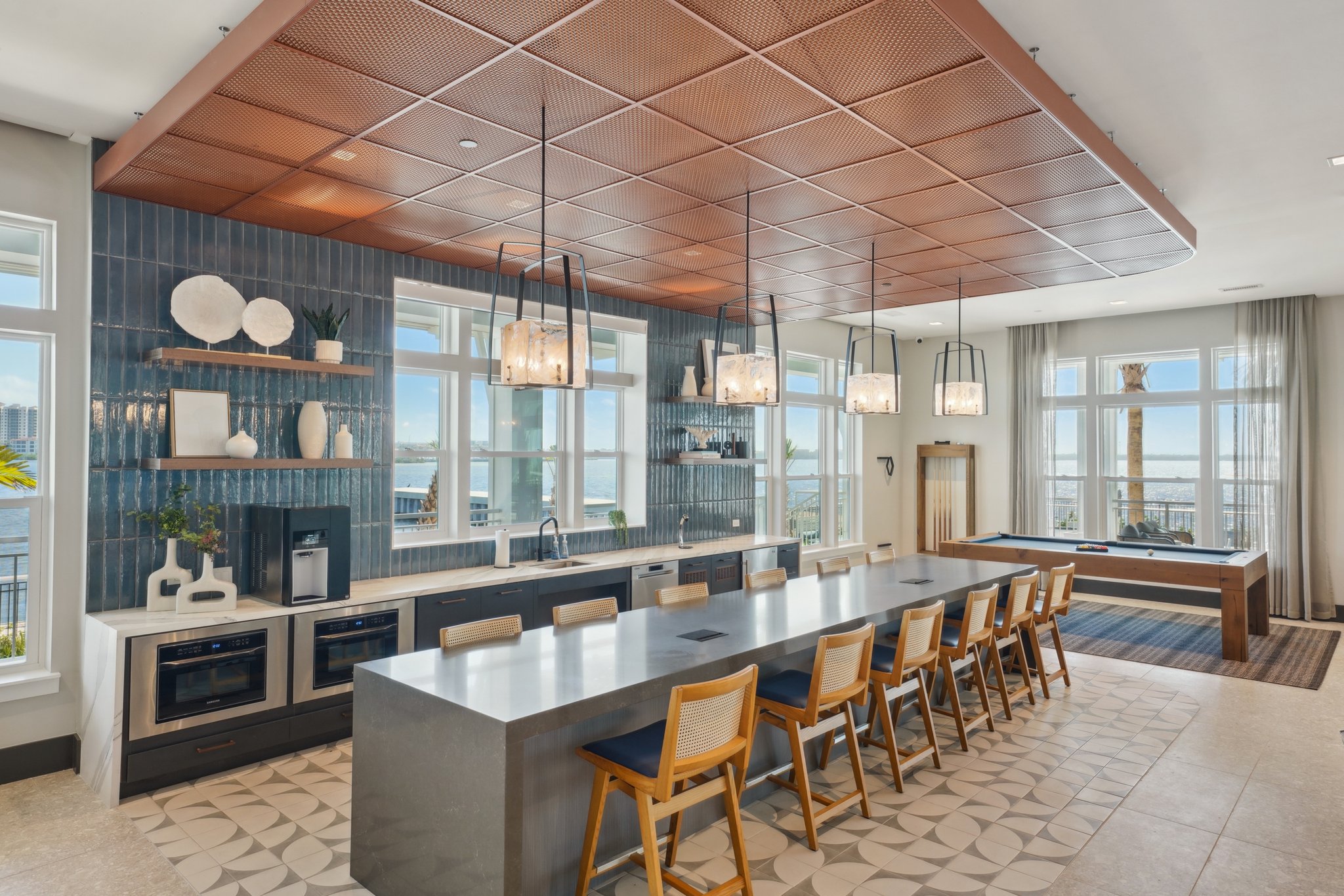 Clubhouse kitchen at MAA Breakwater luxury apartment homes in Tampa, FL