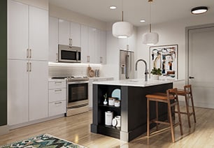 Two bedroom unit kitchen at MAA Nixie luxury apartment homes in Durham, NC
