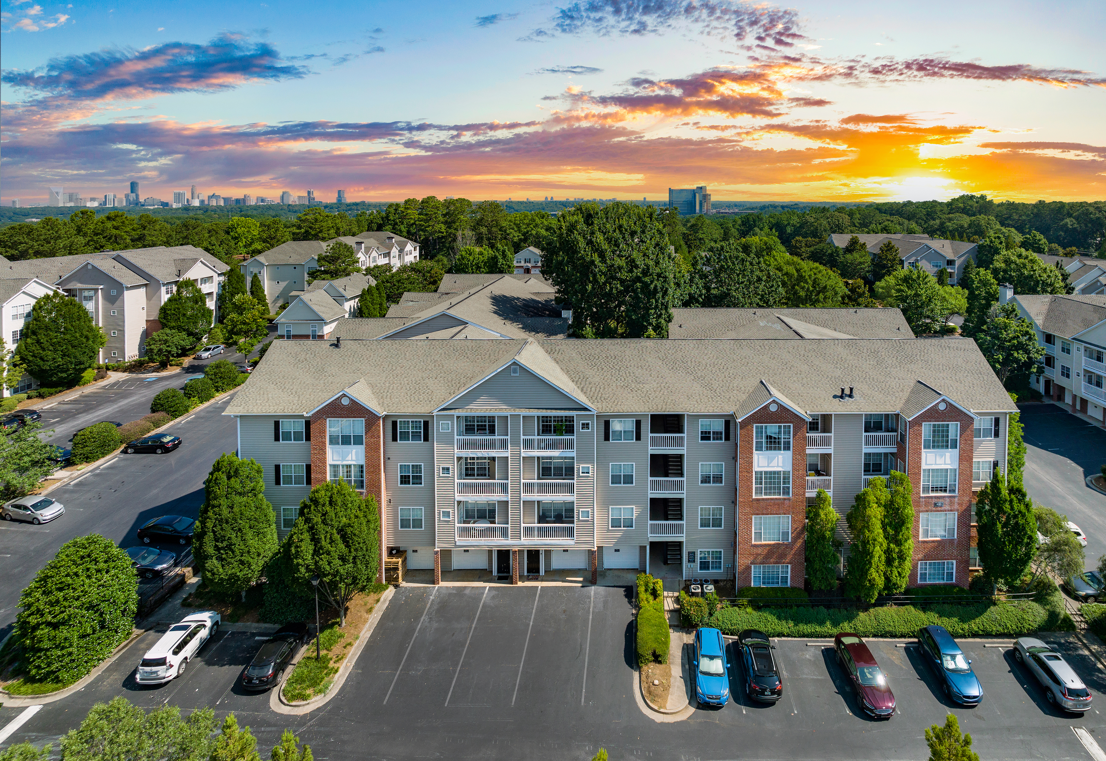 Aerial view of exterior of MAA Briarcliff luxury apartments in Atlanta, GA