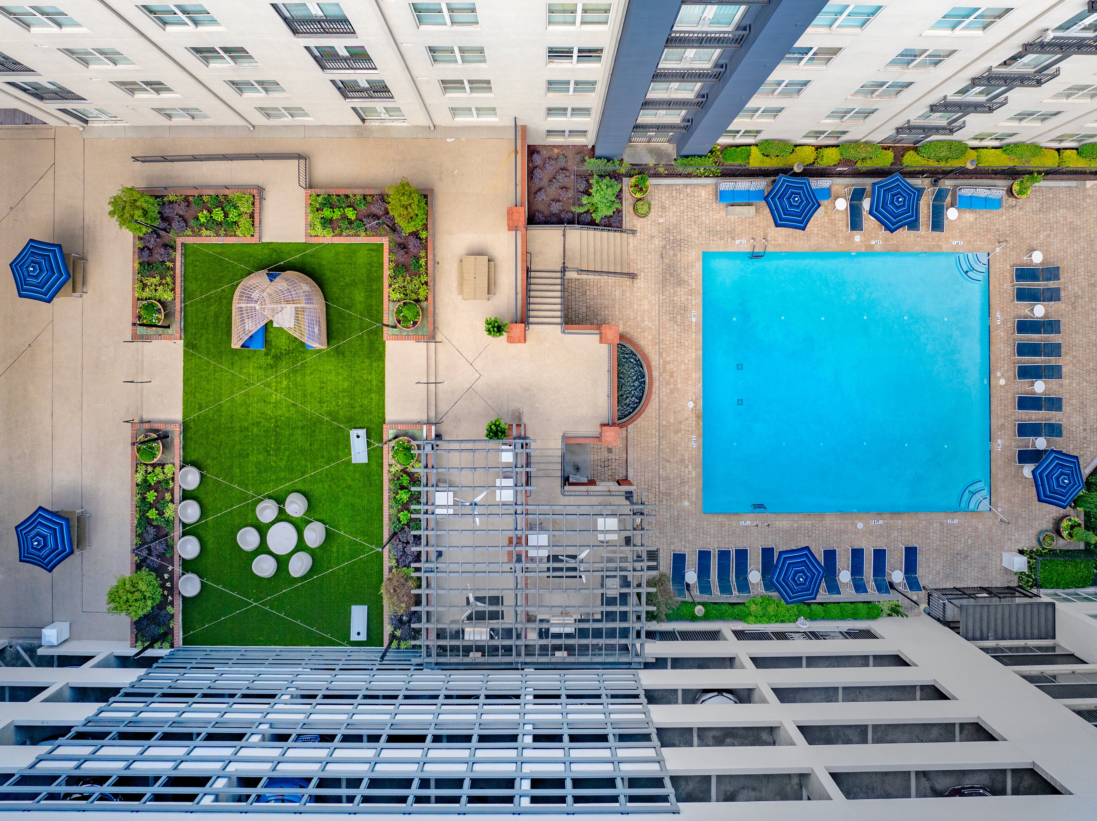 Pool aerial at MAA Buckhead luxury apartment homes in Atlanta, GA
