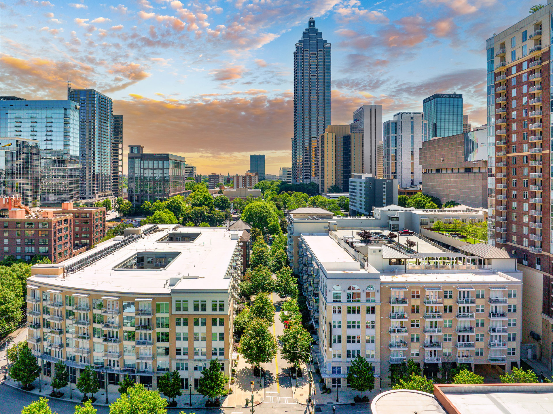 Property aerial at MAA Centennial Park luxury apartment homes in Atlanta, GA